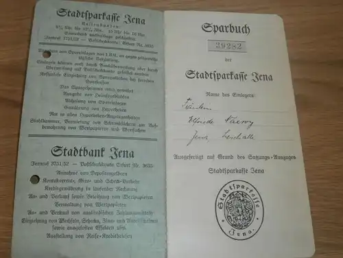 altes Sparbuch Jena , 1934 - 1946 , Elfriede Naewy , Näwy m Jena Leschallee, Sparkasse , Bank !!!