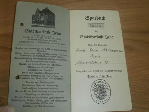 altes Sparbuch Jena , 1939 - 1945 , Erich Meichsner , Jena Munketal , Sparkasse , Bank !!!
