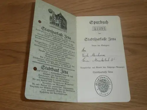 altes Sparbuch Jena , 1937 - 1944 , Erich Meichsner , Jena Munketal , Sparkasse , Bank !!!