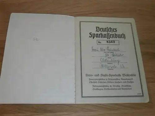 altes Sparbuch Weißenfels , 1943 , M. Steinbach , geb. Wächtler i. Oldenburg , Sparkasse , Bank !!!