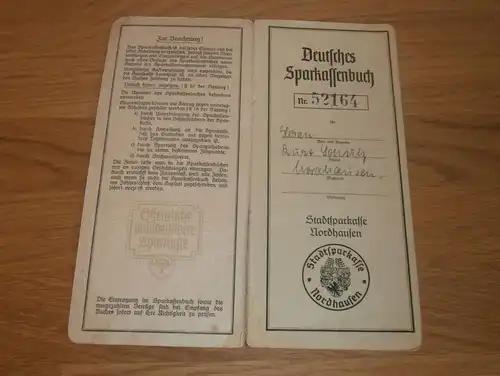 altes Sparbuch Nordhausen , 1943 - Mai 1945 , Kurt Schulz , Sparkasse , Bank !!!