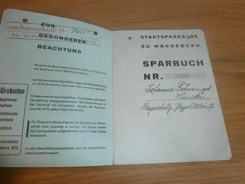 altes Sparbuch Magdeburg , 1936 - 1945 , Johanne Fehse , geb. Heinicke , Sparkasse , Bank !!