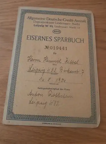 altes Sparbuch Leipzig , 1943-1944 , Heinrich Kittel , Anton Rothstein , Sparkasse , Bank !!!