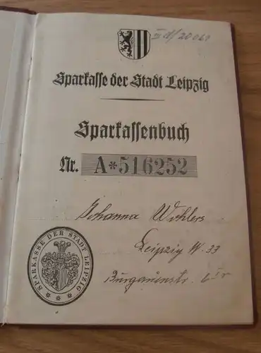 altes Sparbuch Leipzig , 1939-1945 , Johanna Wohlers , Sparkasse , Bank !!!