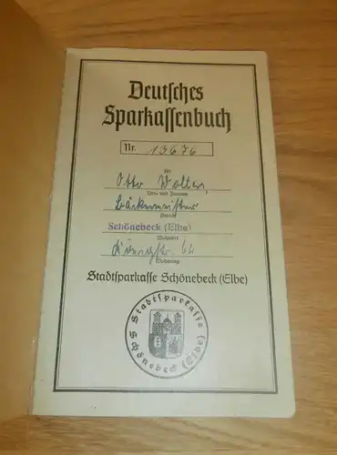 altes Sparbuch Schönebeck, 1941 - Mai 1945 , Otto Wolter Bäcker , Königstraße ,Sparkasse , Bank !!!