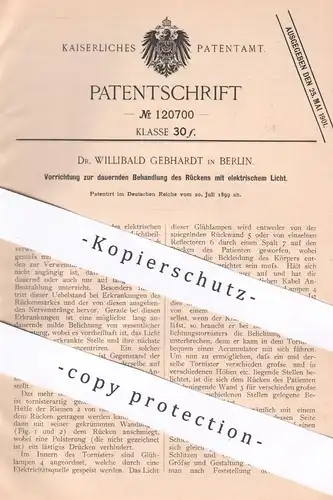 original Patent - Dr. Willibald Gebhardt , Berlin , 1899 , Heilung durch elektrisches Licht | Medizin