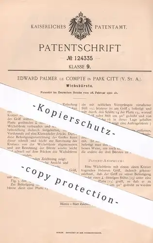 original Patent - Edward Palmer le Compte , Park City , USA , 1901 , Wichsbürste | Leder - Fett | Schuhbürste , Bürste !