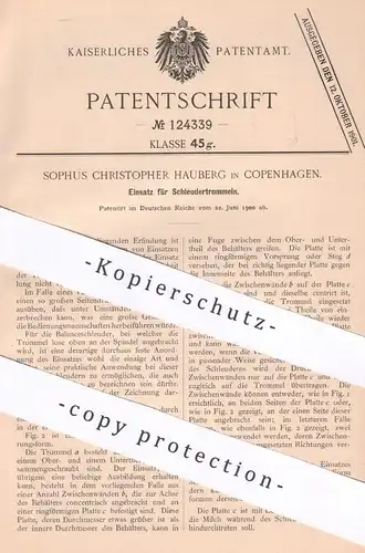 original Patent - Sophus Christopher Hauberg , Kopenhagen , Dänemark , 1900 , Einsatz für Schleudertrommeln | Schleuder