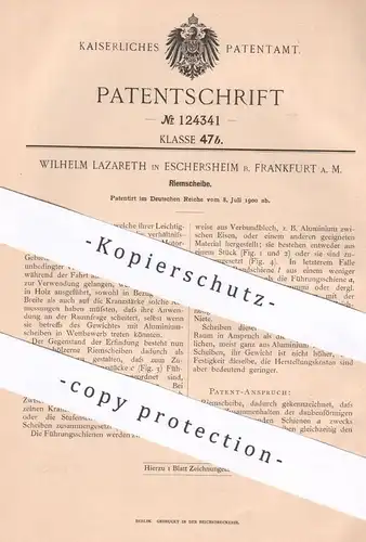 original Patent - Wilhelm Lazareth , Eschersheim / Frankfurt / Main , 1900 , Riemscheibe | Riemen | Motor - Getriebe !!