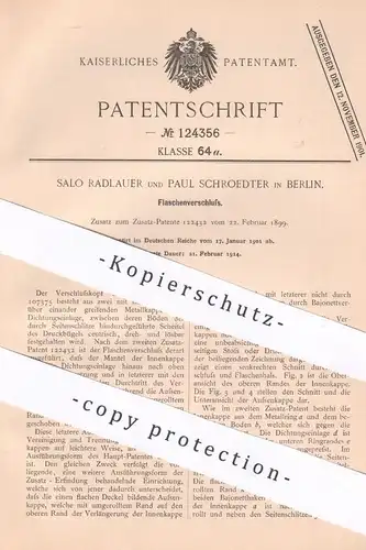 original Patent - Salo Radlauer , Paul Schroedter , Berlin , 1901 , Flaschenverschluss | Flaschen - Verschluss | Korken