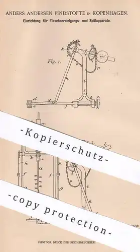 original Patent - Anders Andersen Pindstofte , Kopenhagen Dänemark , 1900 , Flaschenreinigungs- u. Spülapparat | Flasche