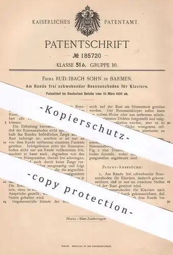 original Patent - Rud. Ibach Sohn , Barmen , 1906 , frei schwebender Resonanzboden für Klavier | Piano , Flügel | Musik