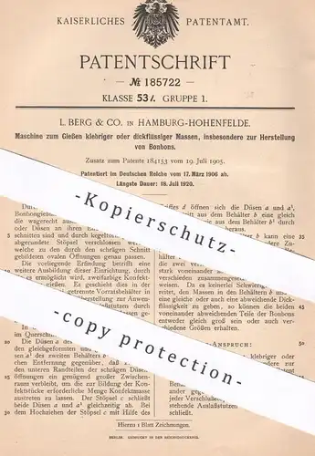 original Patent - L. Berg & Co. , Hamburg / Hohenfelde , 1906 , Gießen dickflüssiger Massen | Bonbon , Bonbons , Zucker
