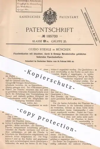 original Patent - Guido Stiehle , München , 1906 , Flaschenkasten mit Flaschenhalter | Flaschen Kiste | Getränke Kasten