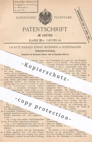 original Patent - Lauritz Harald Johan Björnsen , Kopenhagen Dänemark | Zeitschaltung | Reklame Werbung Beleuchtung