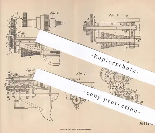 original Patent - Alejandro Damians y Rovira , Barcelona , Spanien , 1904 , Leitspindeldrehbank für Gewinde | Drehbank