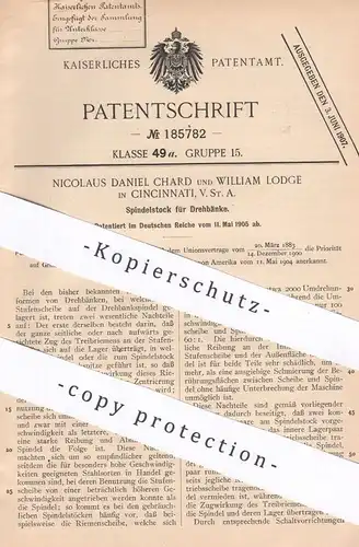 original Patent - Nicolaus Daniel Chard , William Lodge , Cincinnati USA , 1905 , Spindelstock für Drehbänke | Drehbank