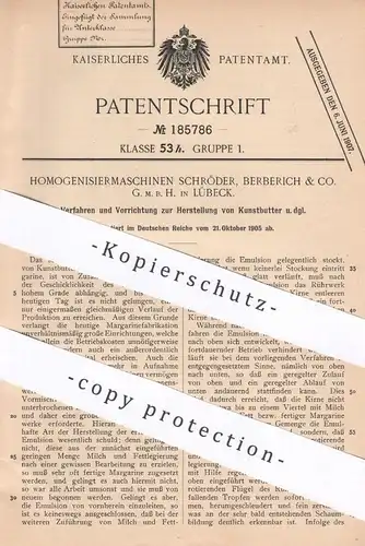 original Patent - Homogenisiermaschinen Schröder , Berberich & Co. GmbH Lübeck , 1905 , Kunstbutter | Butter , Milch !!