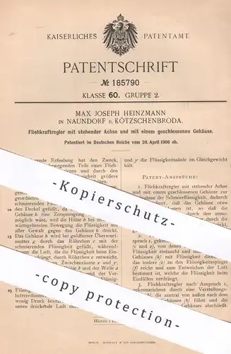 original Patent - Max Joseph Heinzmann , Naundorf / Kötzschenbroda , 1906 , Fliehkraftregler | Fliehkraft | Widerstand