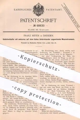 original Patent - Franz Meyer , Dresden , 1892 , Selbstverkäufer | Automat , Verkaufsautomat , Warenautomat | Kasse