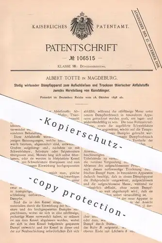 original Patent - Albert Totte , Magdeburg , 1898 , Dämpfapparat zur Herst. von Kunstdünger | Dünger | tierische Abfälle