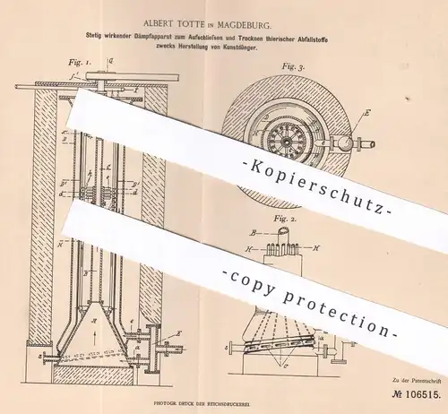 original Patent - Albert Totte , Magdeburg , 1898 , Dämpfapparat zur Herst. von Kunstdünger | Dünger | tierische Abfälle