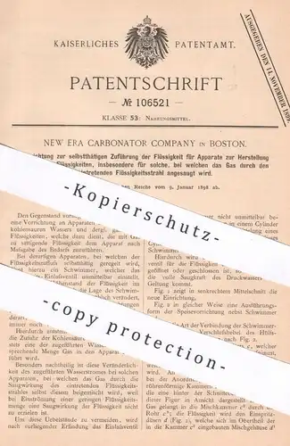 original Patent - New Era Carbonator Company , Boston , USA , 1898 , gashaltige Flüssigkeiten | Kohlensäure !!