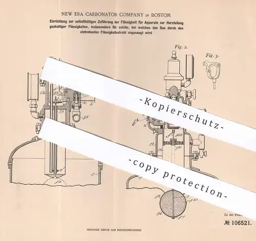 original Patent - New Era Carbonator Company , Boston , USA , 1898 , gashaltige Flüssigkeiten | Kohlensäure !!