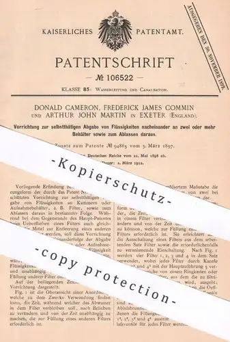 original Patent - Donald Cameron , Frederick James Commin , Arthur John Martin , Exeter , England | Wasser - Spülung !!