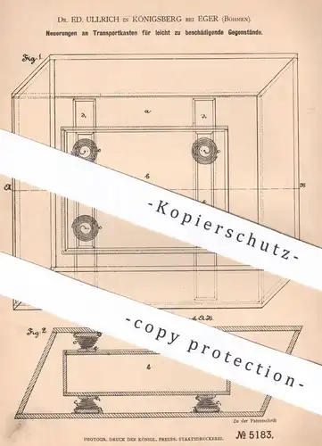 original Patent - Dr. Ed. Ullrich , Königsberg / Eger / Böhmen , 1878 , Transportkasten | Kiste , Verpackung , Transport