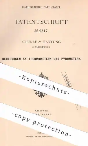 original Patent - Steinle & Hartung , Quedlinburg , 1878 , Thermometer , Pyrometer | Temperatur messen | Wärme