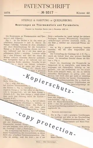 original Patent - Steinle & Hartung , Quedlinburg , 1878 , Thermometer , Pyrometer | Temperatur messen | Wärme