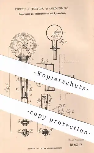 original Patent - Steinle & Hartung , Quedlinburg , 1878 , Thermometer , Pyrometer | Temperatur messen | Wärme