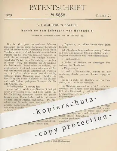 original Patent -  A. J. Wolters , Aachen , 1878 , Scheuern von Nähnadeln | Nadel , Nadeln , Nähmaschine , Nähen !!