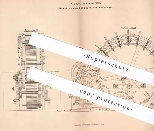 original Patent -  A. J. Wolters , Aachen , 1878 , Scheuern von Nähnadeln | Nadel , Nadeln , Nähmaschine , Nähen !!