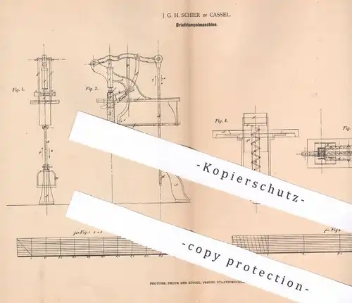 original Patent - J. G. H. Schier , Cassel / Kassel | 1878 | Briefstempelmaschine | Stempel , Prägen , Briefe , Post