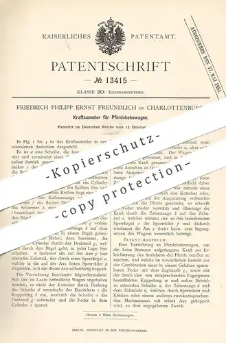 original Patent - Friedrich Philipp Ernst Freundlich , Berlin / Charlottenburg , 1880 , Kraftsammler für Pferdebahnwagen