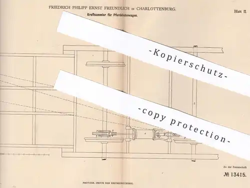 original Patent - Friedrich Philipp Ernst Freundlich , Berlin / Charlottenburg , 1880 , Kraftsammler für Pferdebahnwagen