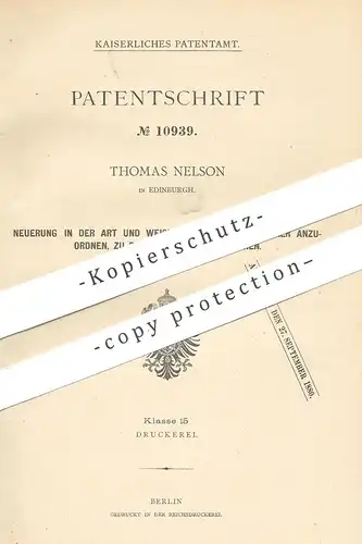 original Patent - Thomas Nelson , Edinburgh , Schottland , 1879 , Seiten der Bücher anordnen u. perforieren | Buchbinder