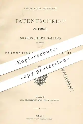 original Patent - Nicolas Joseph Galland , Paris , Frankreich 1878 , Pneumatisches Malzverfahren | Malz , Maische , Bier