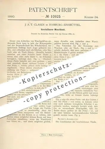 original Patent - J. A. T. Clasen , Hamburg / Eimsbüttel , 1880 , Verstellbarer Waschbock | Bock , Unterstellbock !!