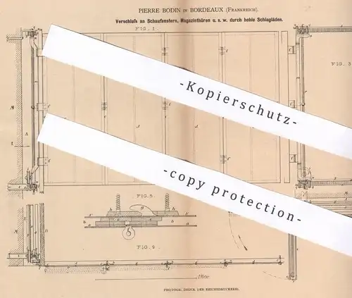 original Patent - Pierre Bodin , Bordeaux , Frankreich , 1880 , Verschluss für Türen , Schaufenster , Vitrine , Tür !!!