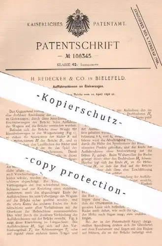 original Patent - H. Redecker & Co. , Bielefeld 1898 , Auffahrschiene an Gleiswaage | Waage , Waagen , Eisenbahn , Gleis