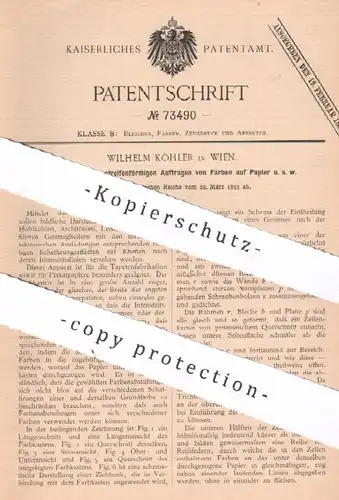 original Patent - Wilhelm Köhler , Wien , Österreich , 1893 , streifenförmiges Auftragen von Farben auf Papier | Farbe !