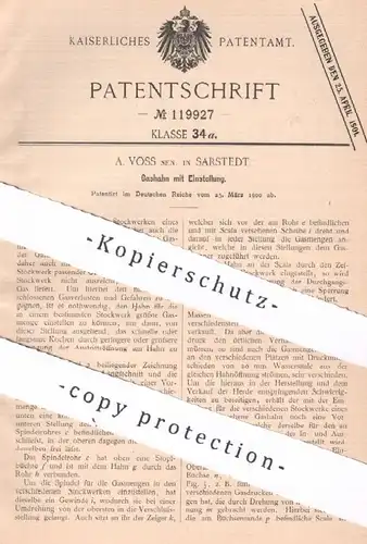 original Patent - A. Voss , Sarstedt , 1900 , Gashahn mit Einstellung | Gas , Gasdruck , Gasleitung , Brenner , Gase !!