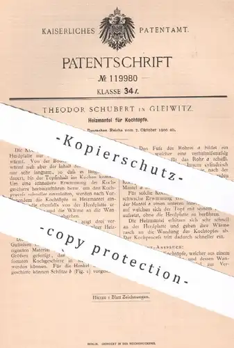 original Patent - Theodor Schubert , Gleiwitz , 1900 , Heizmantel für Kochtopf | Kochen , Topf , Töpfe | Koch