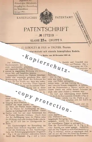 original Patent - G. Lebocey & Fils , Troyes , Frankreich , 1904 , Englischer Rundwirkstuhl | Wirkstuhl | Nadeln
