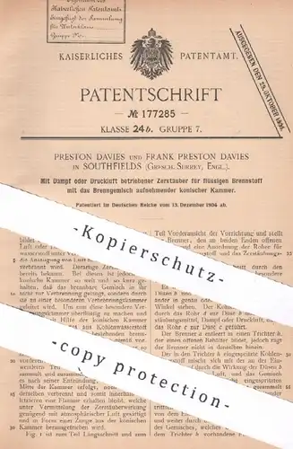 original Patent - Preston Davies , Frank Preston Davies , Southfields Surrey England | 1904 | Zerstäuber für Brennstoff