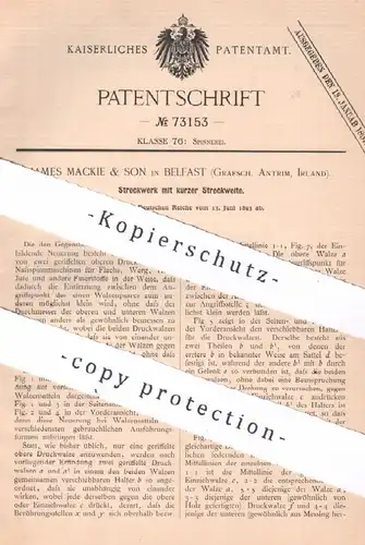 original Patent - James Mackie & Son , Belfast , Antrim , Irland | 1893 | Streckwerk | Spinnmaschine | Spinnen