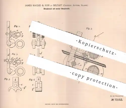 original Patent - James Mackie & Son , Belfast , Antrim , Irland | 1893 | Streckwerk | Spinnmaschine | Spinnen